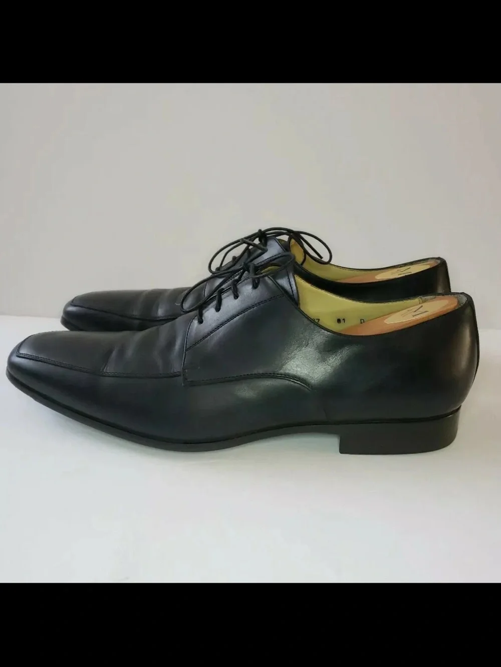 Men’s SANTONI Mens 10.5 Black Apron Toe Dress Derby Oxfords Italy